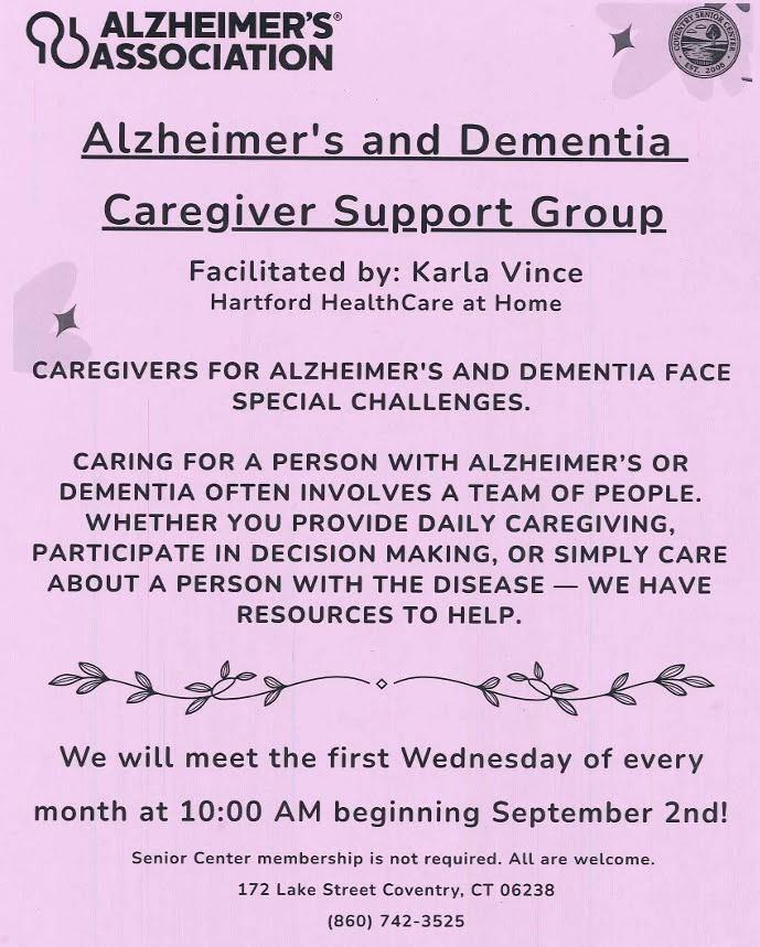 Alzheimer's & Dementia Caregiver Support Group event flyer