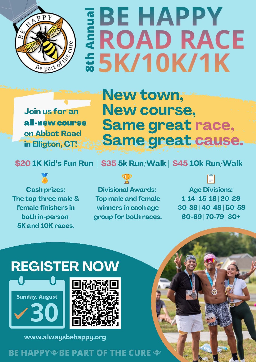 8th Annual Be Happy Road Race event flyer