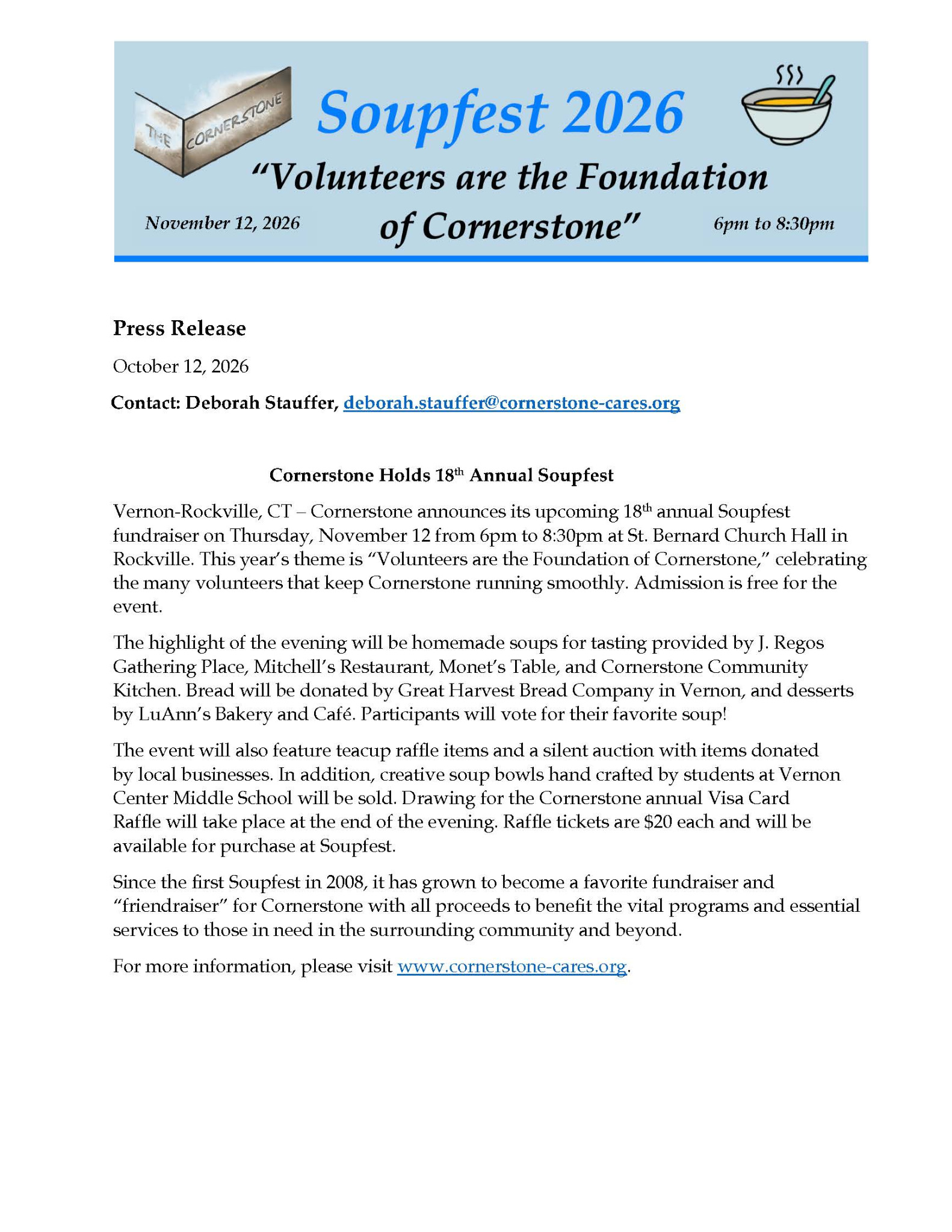Cornerstone 18th Annual Soupfest event flyer