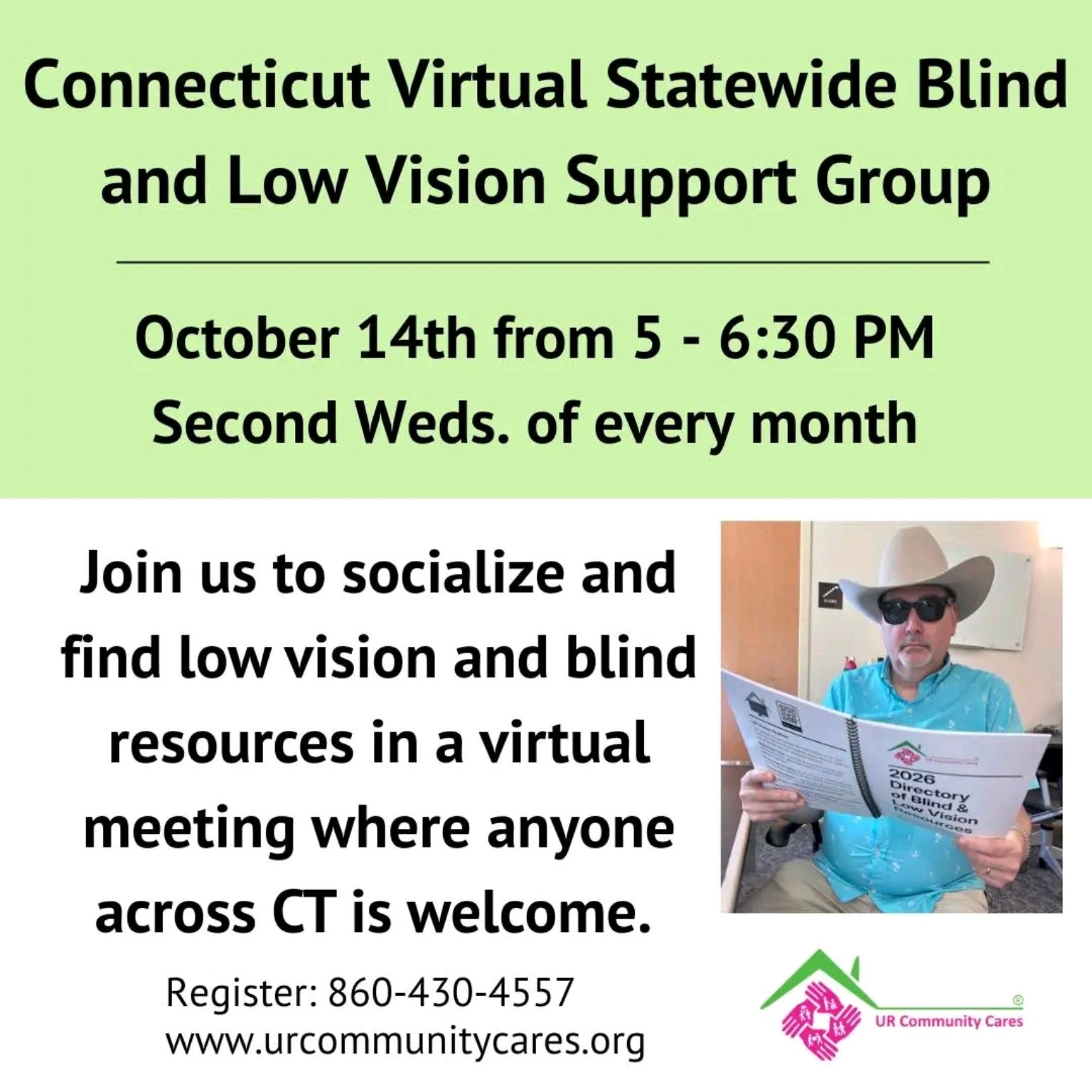 Connecticut Blind and Low Vision Support Group event flyer