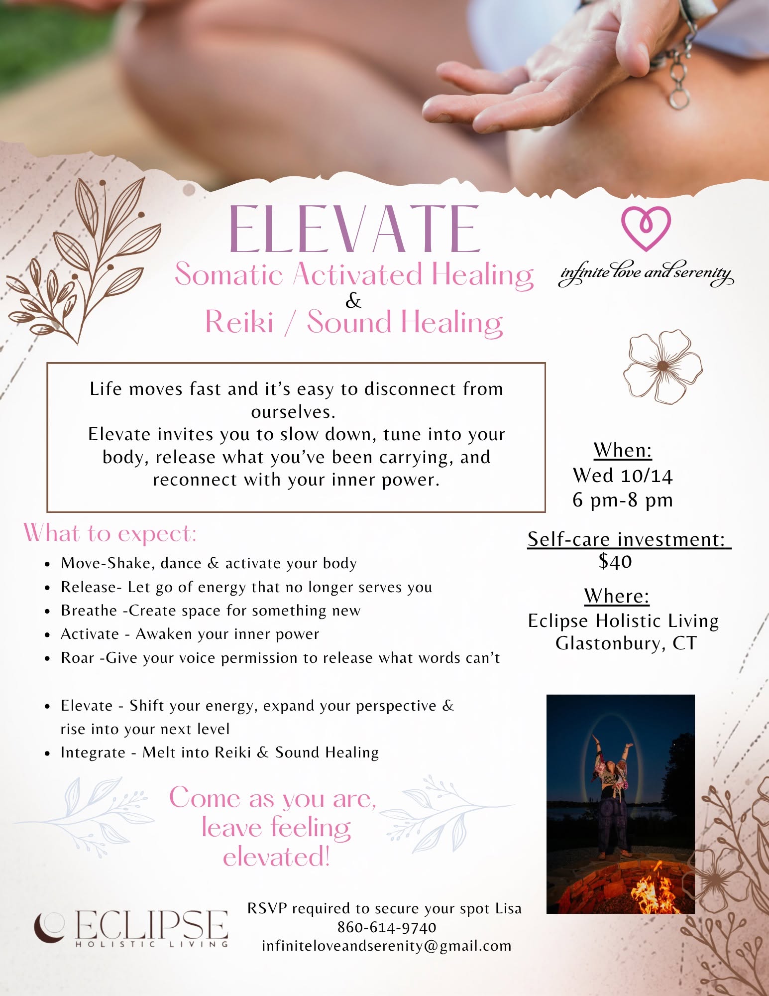 Elevate: Somatic Activated Healing & Reiki / Sound Healing event flyer