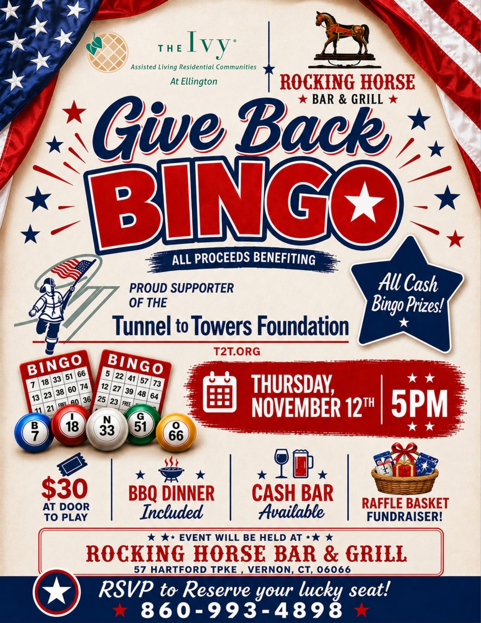 Give Back Bingo — The Ivy at Ellington & Rocking Horse event flyer