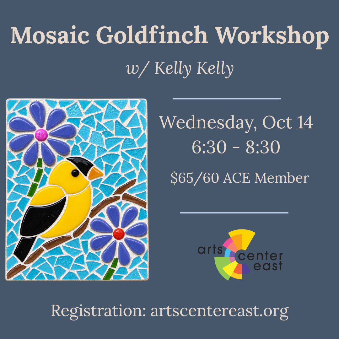 Mosaic Goldfinch Workshop with Kelly Kelly event flyer