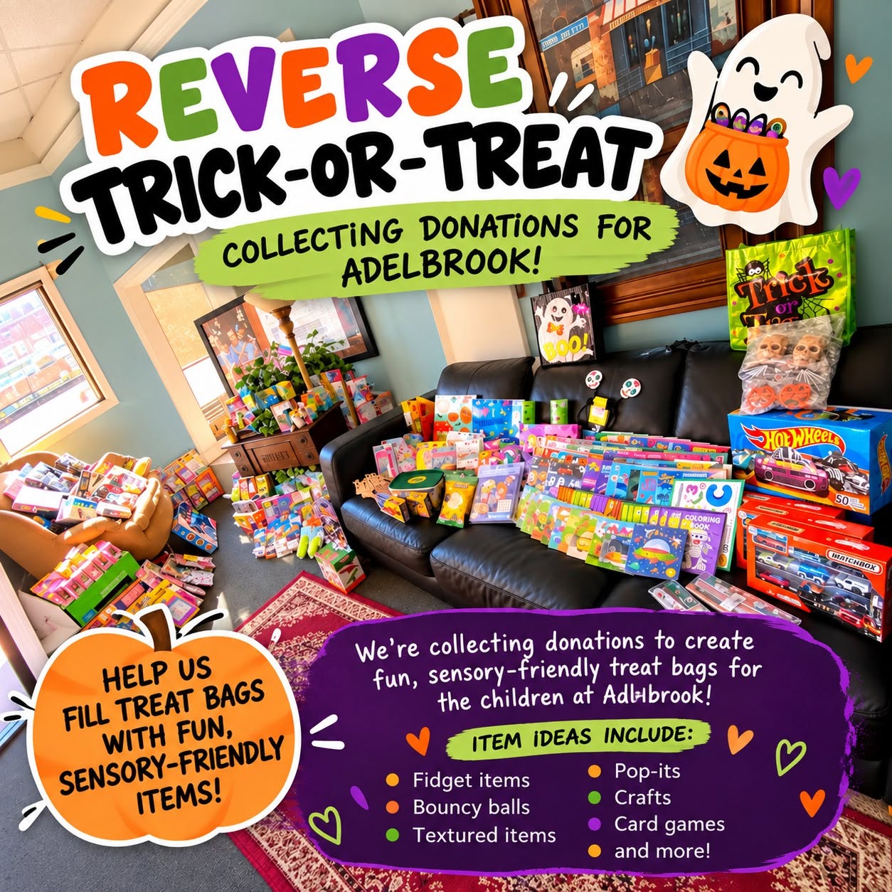 Paradiso Reverse Trick-or-Treat for Adelbrook event flyer