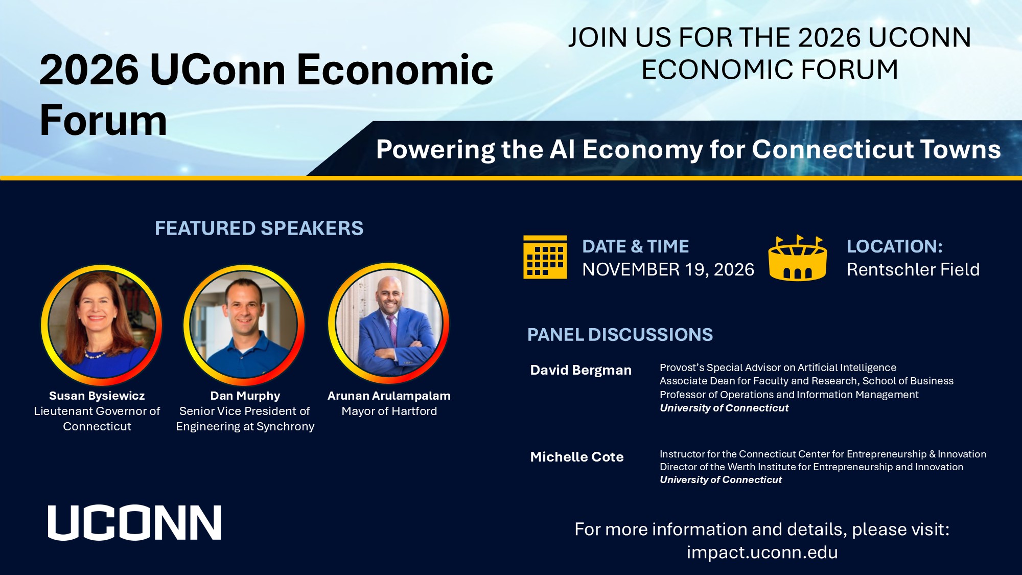 2026 UConn Economic Forum — Powering the AI Economy for Connecticut Towns event flyer