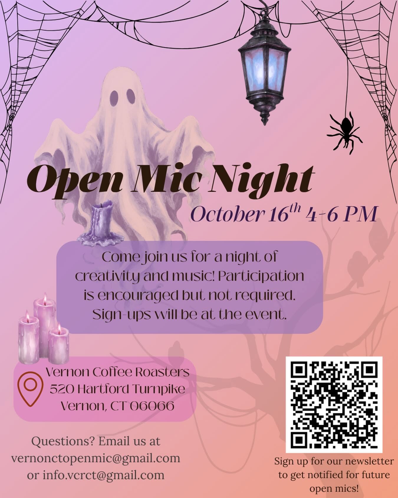 Open Mic Night — Vernon Coffee Roasters event flyer