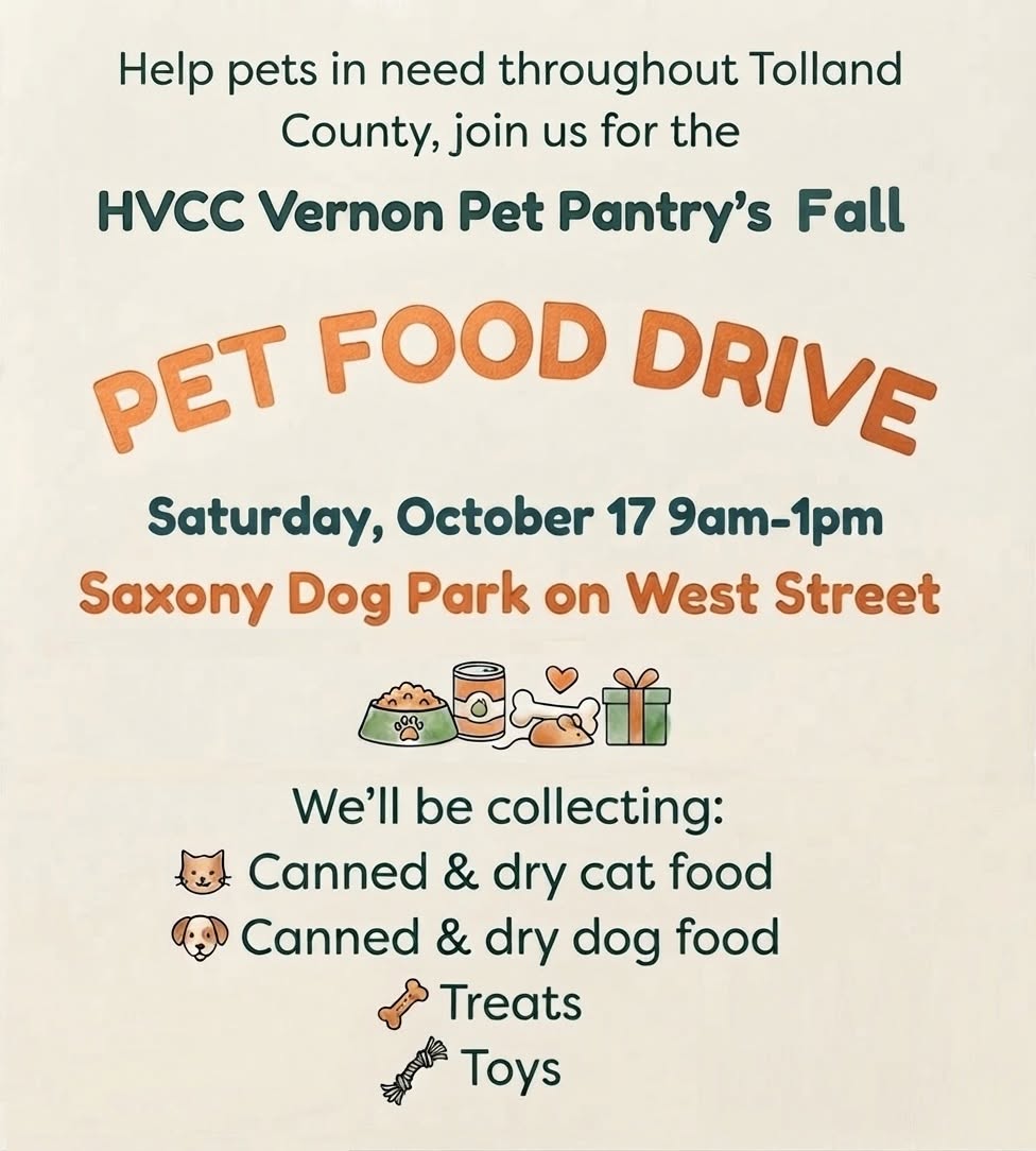 Vernon Pet Pantry Fall Pet Food Drive event flyer