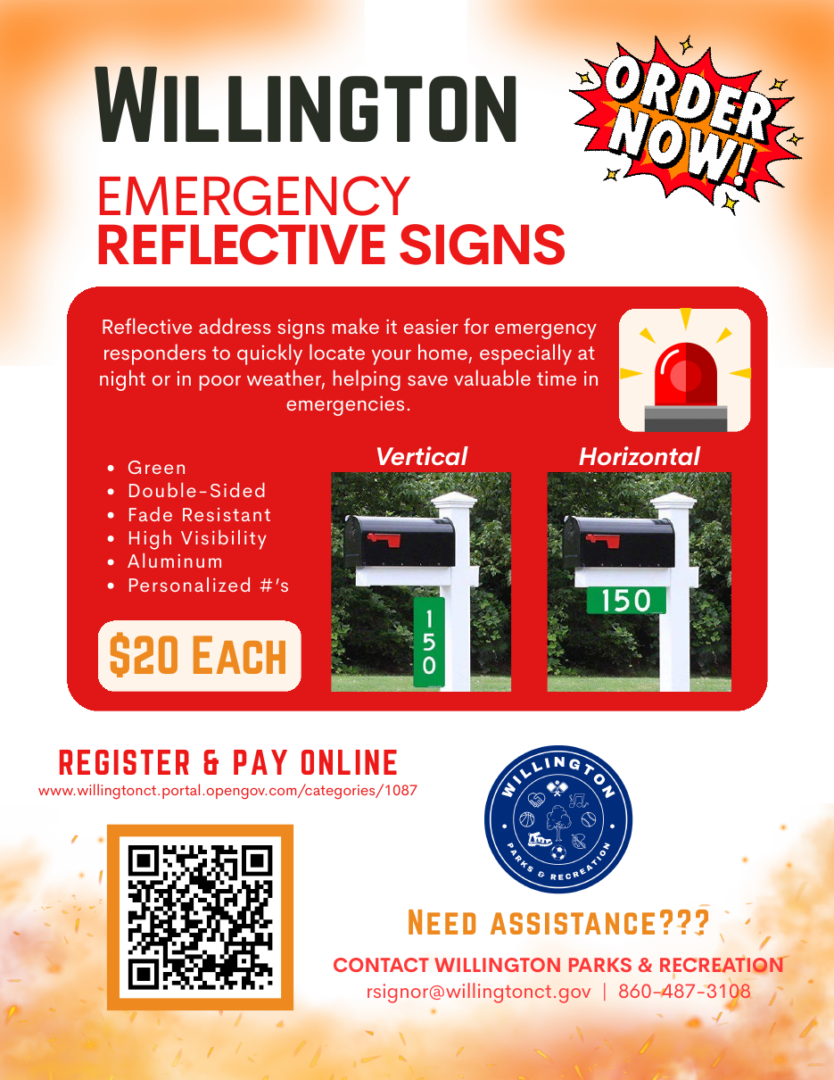 Willington Emergency Reflective Address Signs event flyer