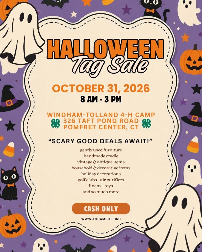 Windham-Tolland 4-H Camp Halloween Tag Sale event flyer