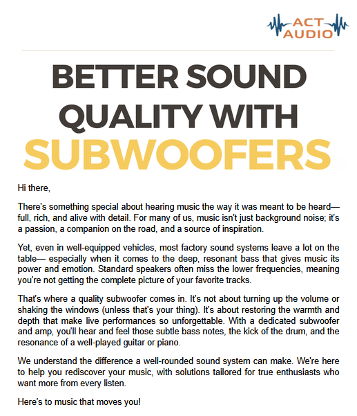 ACT Audio: Better Sound with Subwoofers flyer