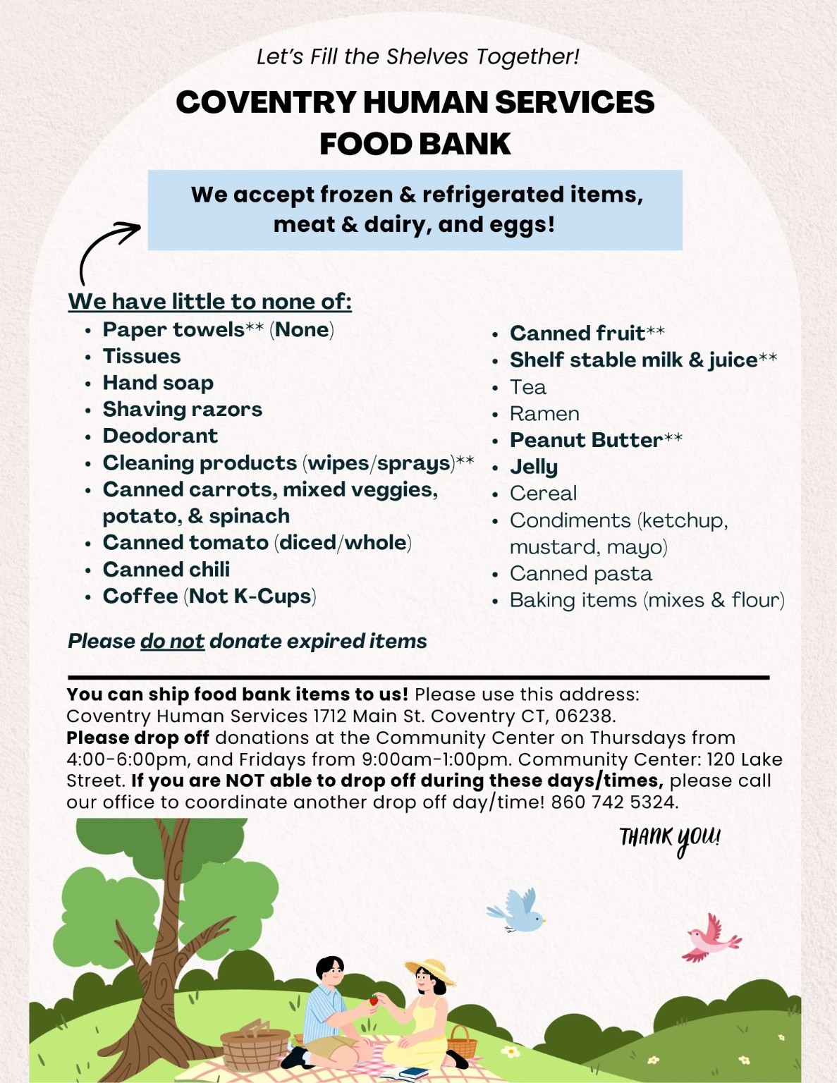 Coventry Human Services Food Bank — Most-Needed Items flyer