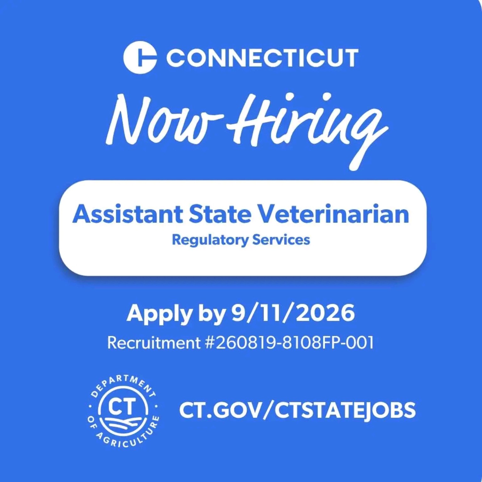 Connecticut Department of Agriculture — Assistant State Veterinarian flyer