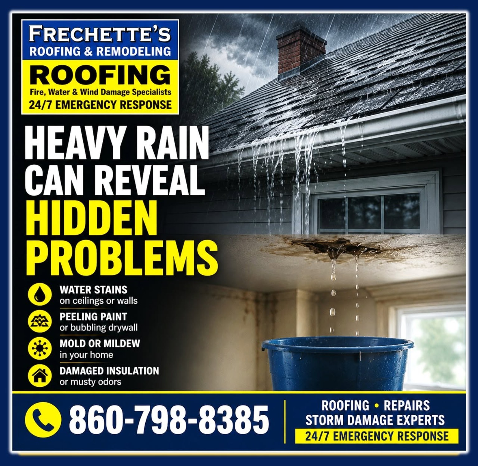 Frechette's Roofing: Heavy Rain flyer