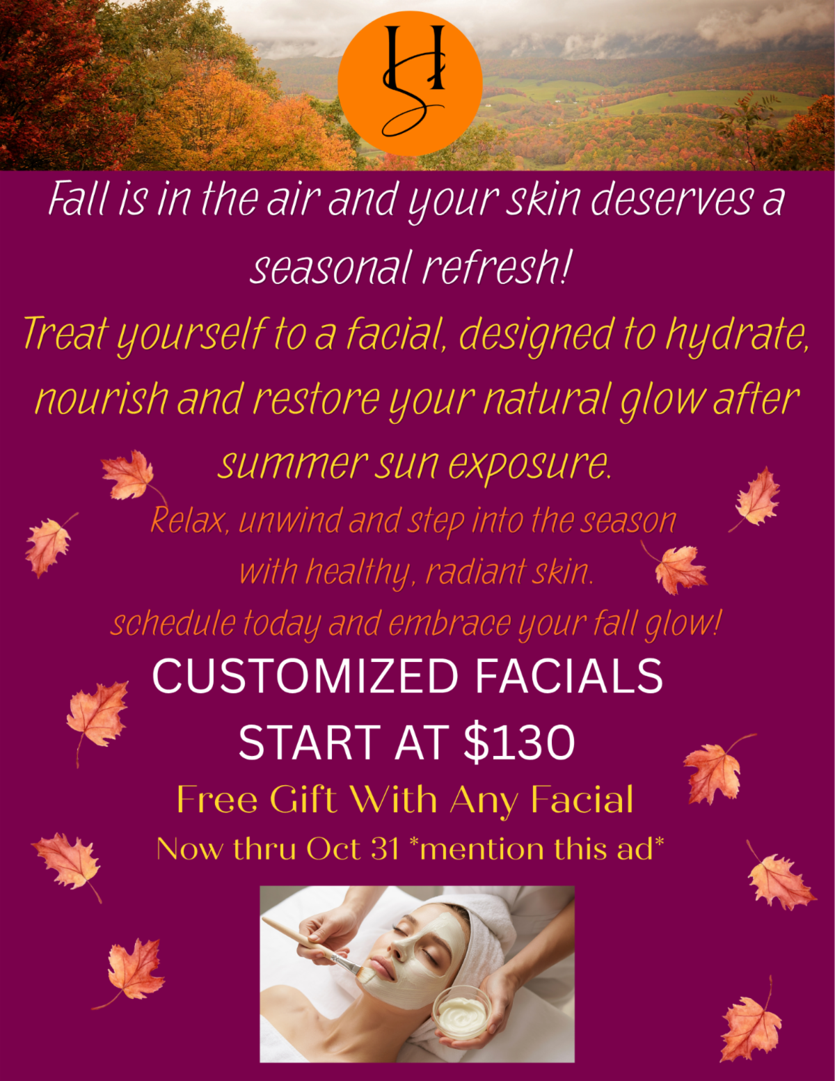 Headliners Salon & Spa Fall Facial Offer flyer