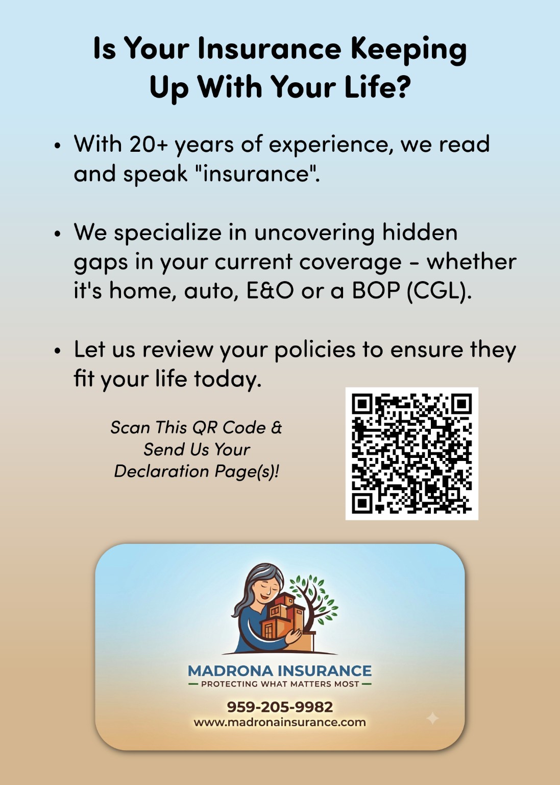 Madrona Insurance Policy Review flyer