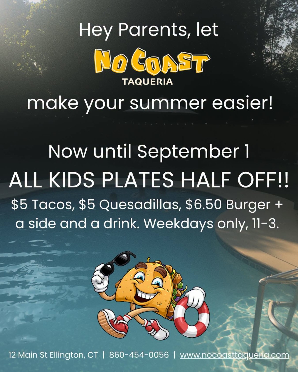 No Coast Taqueria Kids' Plates Half Off flyer
