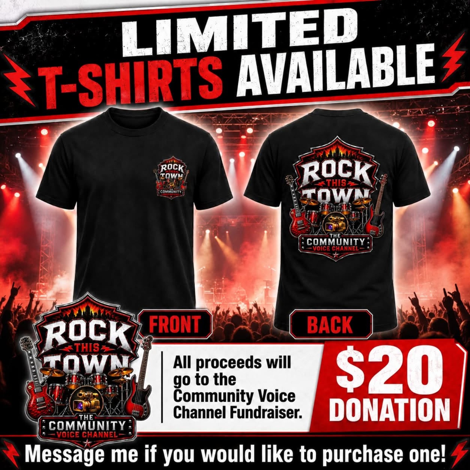Rock This Town Fundraiser T-Shirts flyer
